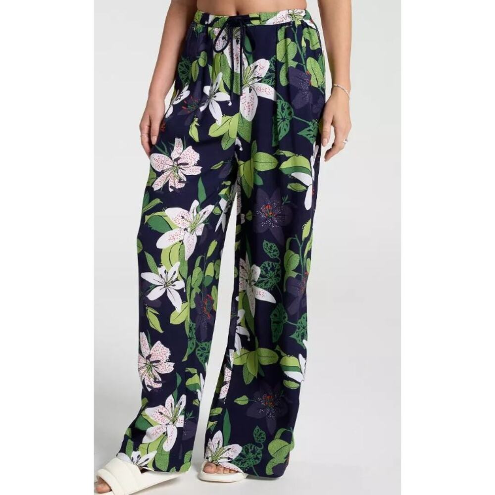 CALIA Opulent Blue Lily Wide Leg Swim Cover Up Pants NWT XXL Resort Tropical
